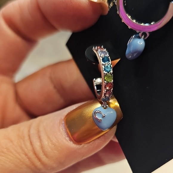 Coach Women's Colorful Hoop Earrings with Blue Heart Charm - Picture 2 of 3